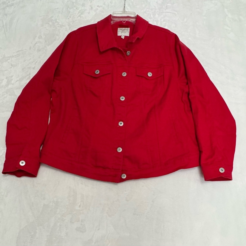 Torrid Ruby Red Denim Trucker Jacket Size 3